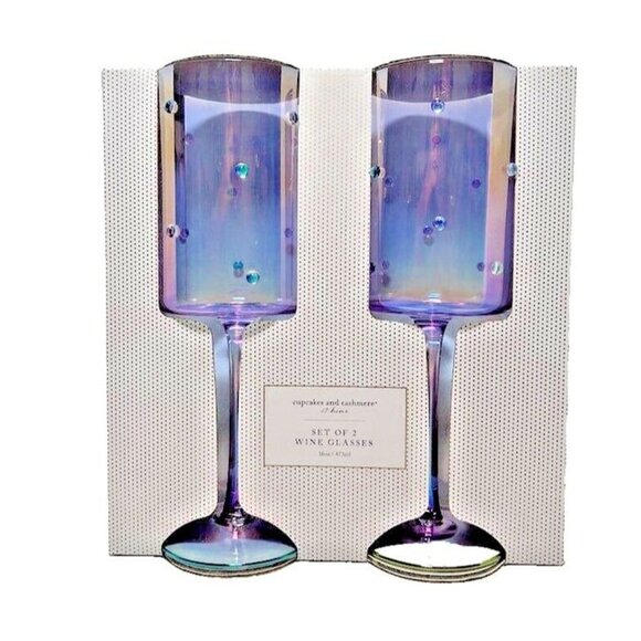 Cupcakes Cashmere Blue Purple Rainbow Iridescent Set of 2 Wine Champagne Glasses - Picture 2 of 5